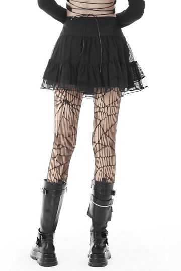 Gothic Pleated Skirt for Women with Studs and Chains